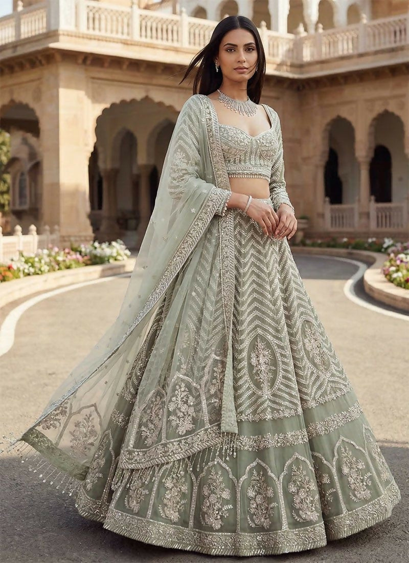 Lehenga Mart Grey Georget Designer Bollywood Style Wedding Wear Lehenga Choli - Dista