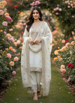 Thumbnail for Teeya Creation White Color Fendy Silk Embroidery Work Wedding Wear Salwar Suit - Distacart