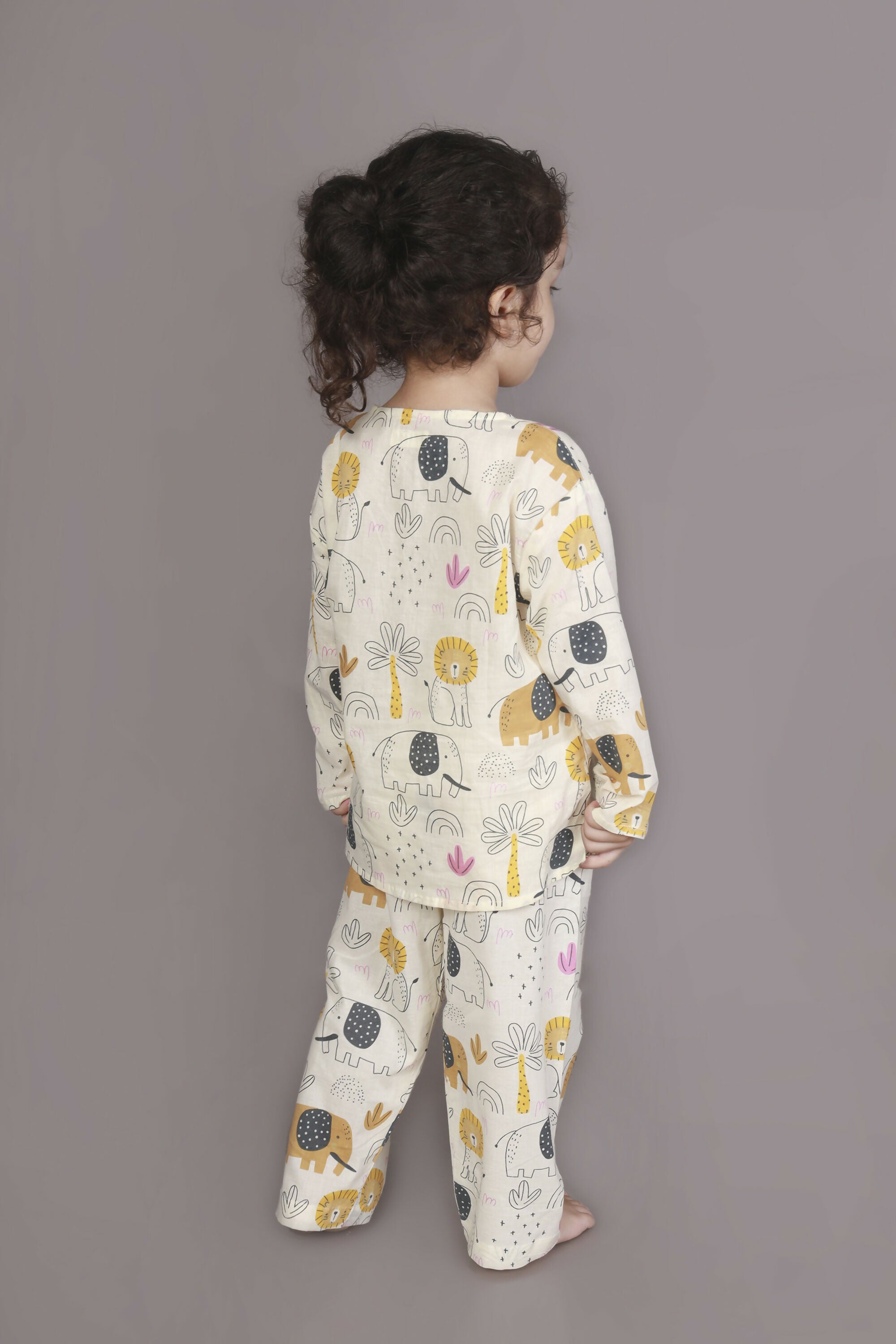 Breathables White Animal Print Cotton Nightsuit Set | Boys & Girls Kids Sleepwear - Dista