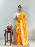 Thumbnail for Malishka Cotton Silk Jacquard Ready To Wear Saree With Blouse Piece - Yellow - Distacart