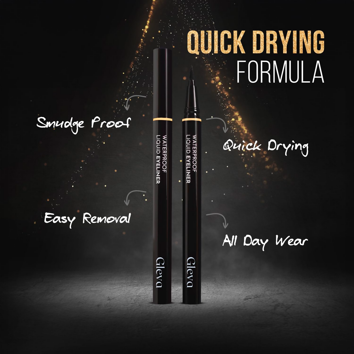 Gleva Liquid Eyeliner Pen Eye Makeup Waterproof Smudge proof - Black - Distacart