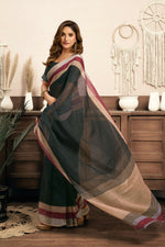 Thumbnail for Joban Fashion  Black Solid Linen Ready To Wear Saree With Unstitched Blouse - Distacart