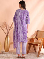 Thumbnail for Ode by House of Pataudi Printed Mirror Work Pure Cotton Kurta With Trouser & Dupatta - Distacart