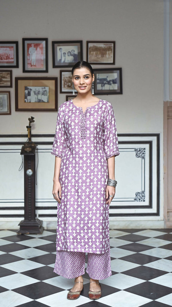 Jyoti Fashion Women's Purple Pure Muslin Heavy Digital Printed Kurta Plazo Set - Distacart