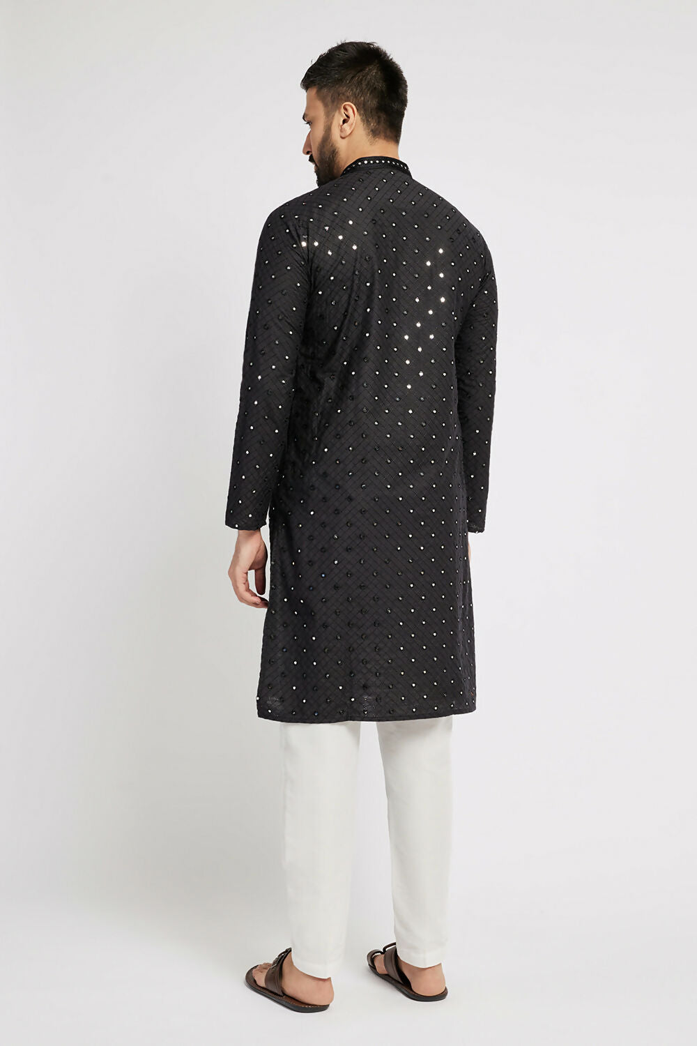 Ethnic India Black Men's Kurta Embellished Cotton - Distacart