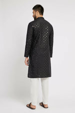 Thumbnail for Ethnic India Black Men's Kurta Embellished Cotton - Distacart