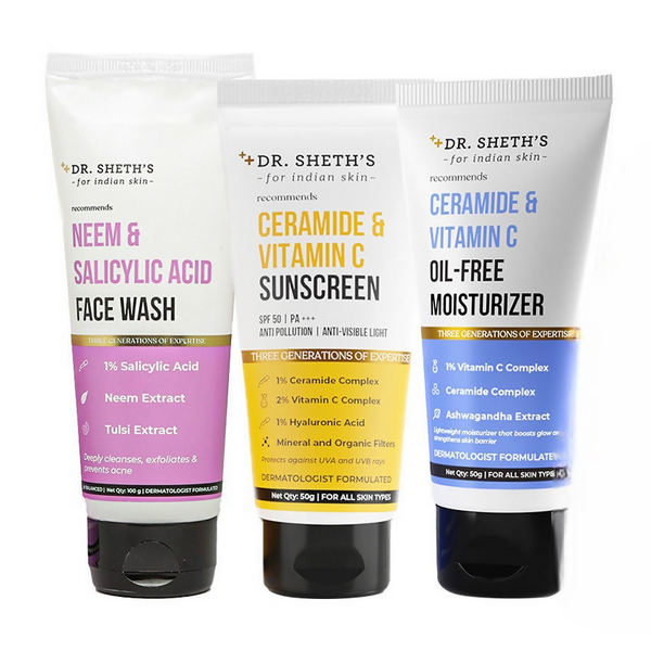 Dr. Sheth's CMS (Cleanser, Moisturizer, Sunscreen) Bestseller Combo - Distacart