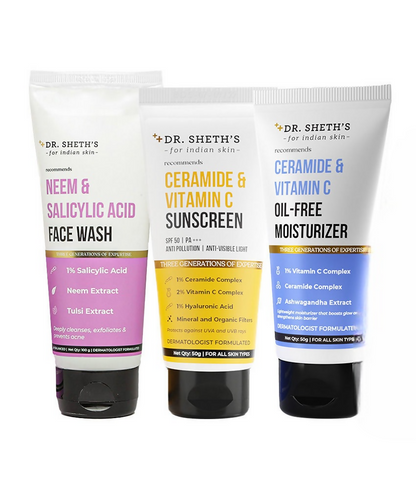 Dr. Sheth's CMS (Cleanser, Moisturizer, Sunscreen) Bestseller Combo - Distacart