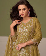 Thumbnail for KC Beautiful Mustard Chiffon Silk Hand Embroidery Suit For Women - Dista
