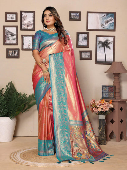 Aastha Fashion Pink Tissue Silk Weaving Saree - Distacart