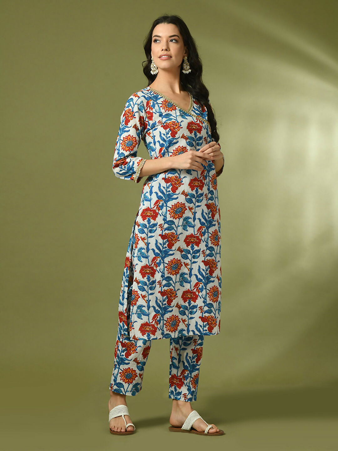 Myshka Women's Multi Printed Cotton Straight Party Kurta Set - Distacart