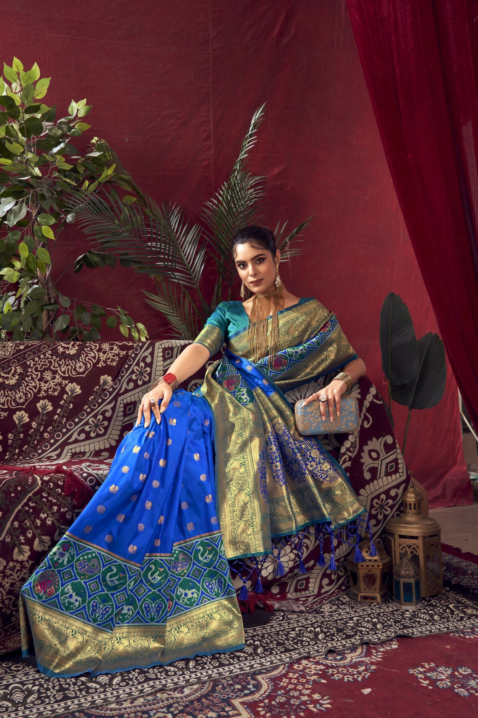 Vishnu Weaves Women's Royal-Blue Paithani Silk Saree with Blouse - Distacart