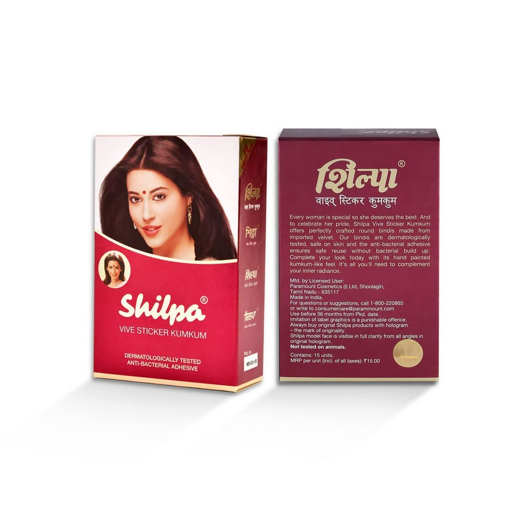 Shilpa Vive Sticker Kumkum 3, Deep Red (Box Contains 15 pcs) - Distacart