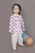 Thumbnail for Breathables Kids Boys & Girls Cotton Night Suit – Purple Dinosaur Print Kurta & Pyjama Co-Ord Set - Dista