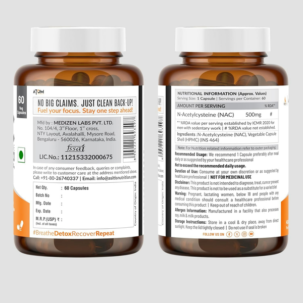 As-It-Is Atom Nac (N-Acetylcysteine) 500Mg Veg Capsules