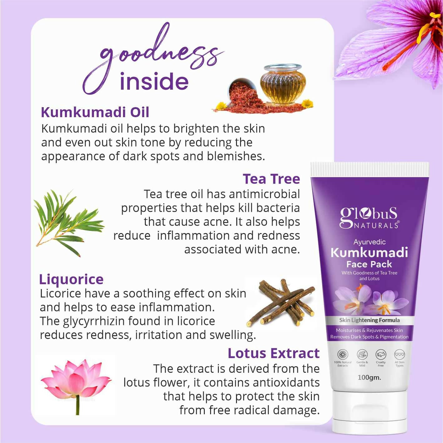 Globus Naturals Ayurvedic Kumkumadi Skin Lightening Face Pack, Suitable For All Skin Types - Distacart