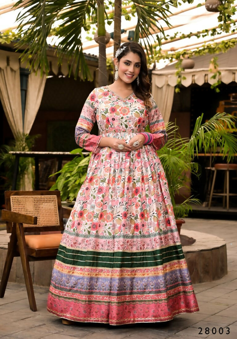 Wedding Designer Multi Soft Dola Silk Anarkali suit with Dupatta - Sanj - Distacart