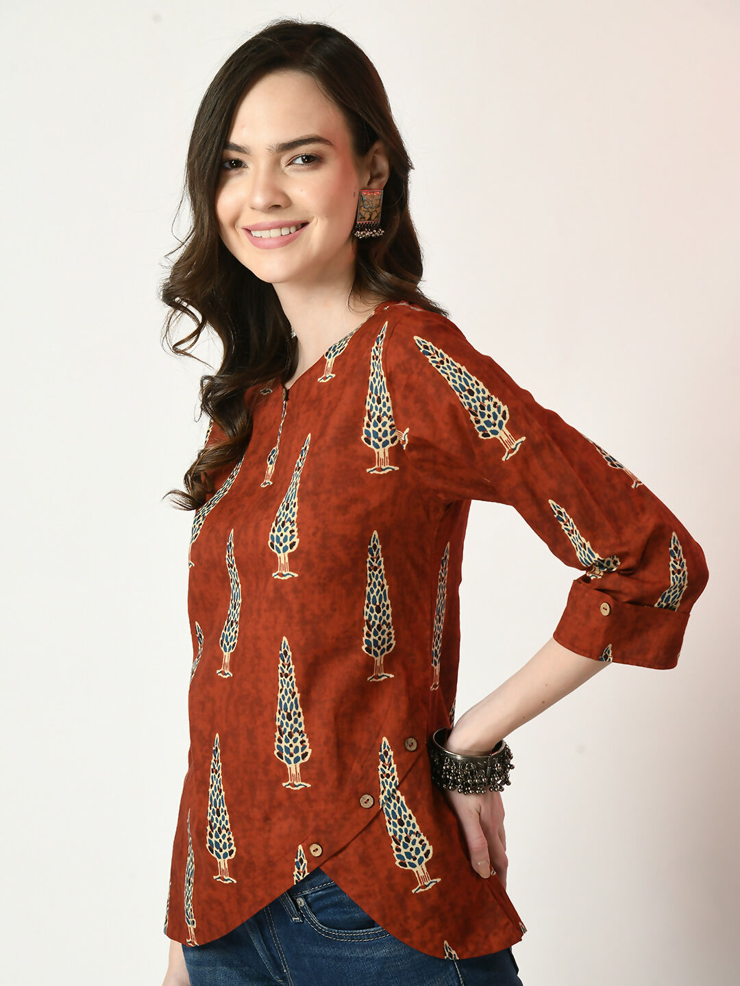 Myshka Women's Rust Printed Top - Distacart