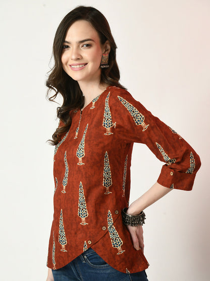 Myshka Women's Rust Printed Top - Distacart