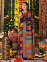 Thumbnail for Astita Linen Cotton Navy Blue Saree