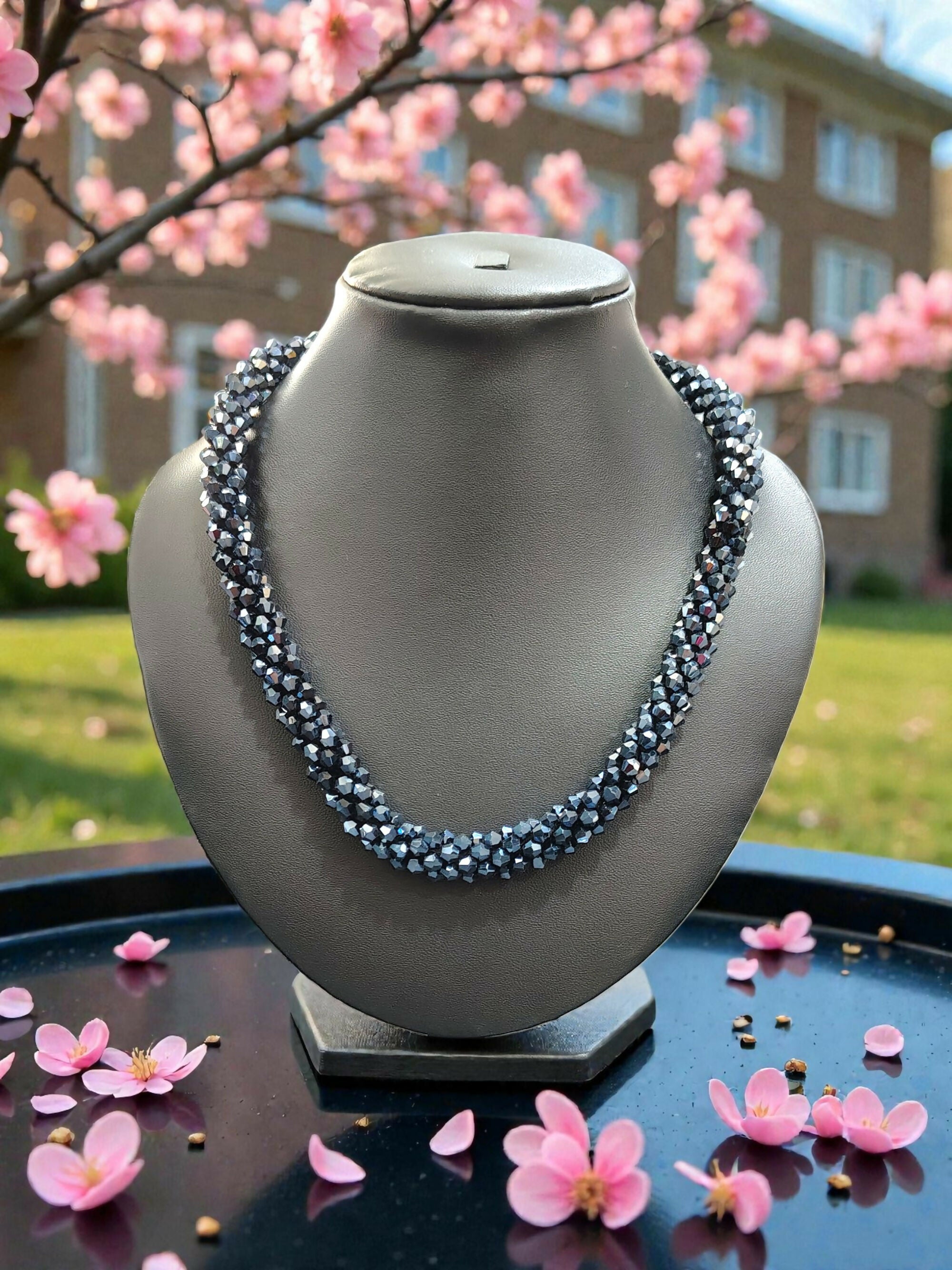 Inhanns Noor-E-Jalwa – Handmade Crystal Bead Necklace -Adjustable - Navy Blue - Distacart