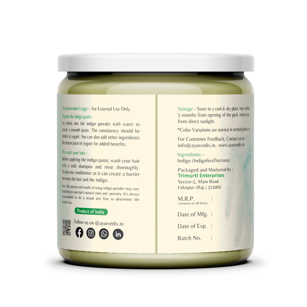 Ayurvedix Organic Indigo Powder - Natural Hair Colour - Distacart
