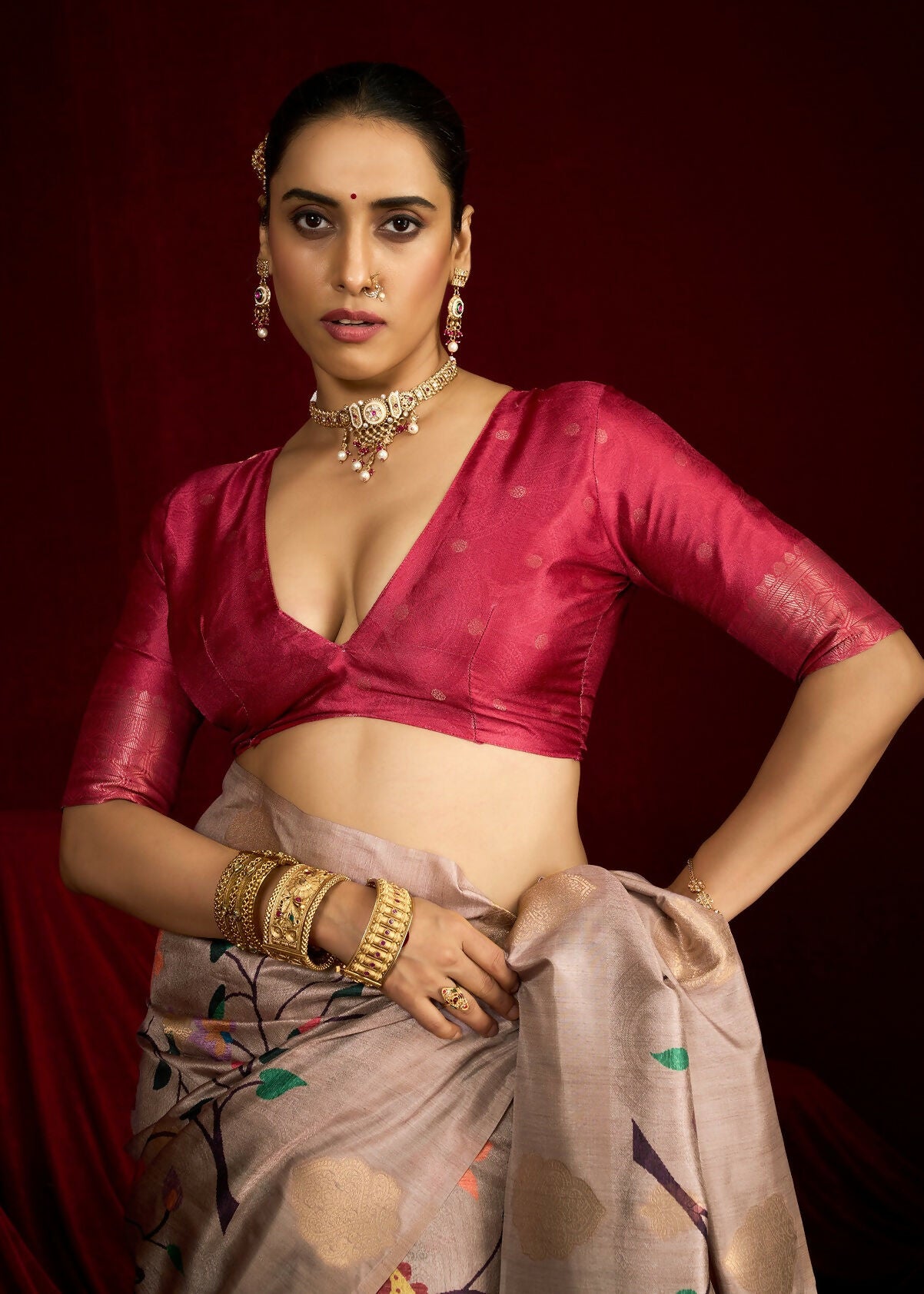 Joban Fashion Multi Color Soft Silk Weaving Fabric With Digital Jamdani Print With Jacquard Rich Pallu & Blouse With Spring Tassels