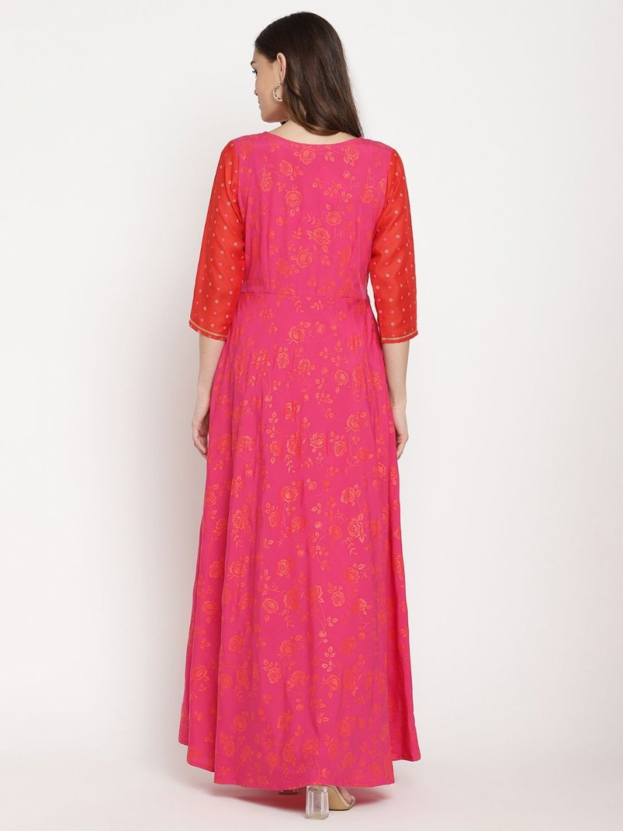 Ahalyaa Women Dark Pink Crepe Khari Print Dress