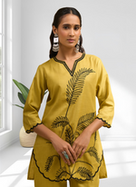 Thumbnail for Joban Fashion Yellow Cotton, Linen Embroidered Readymade Cord Set - Distacart