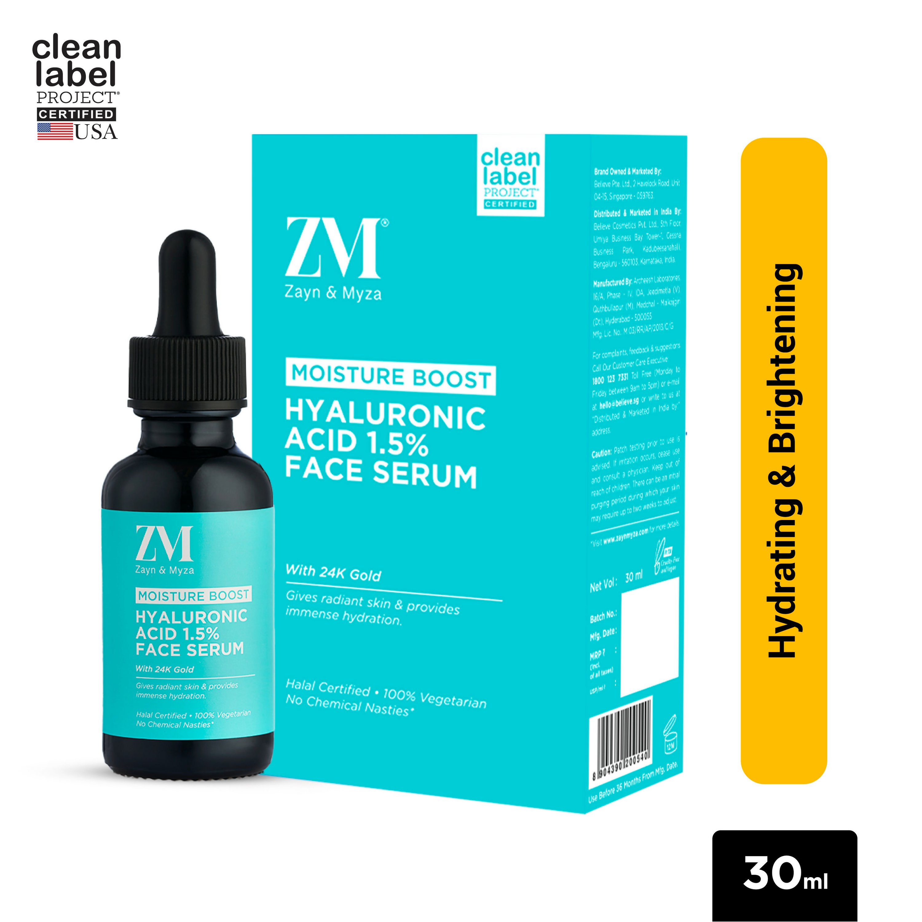 Zayn & Myza Hyaluronic Acid 1.5% & 24K Gold Face Serum - Distacart