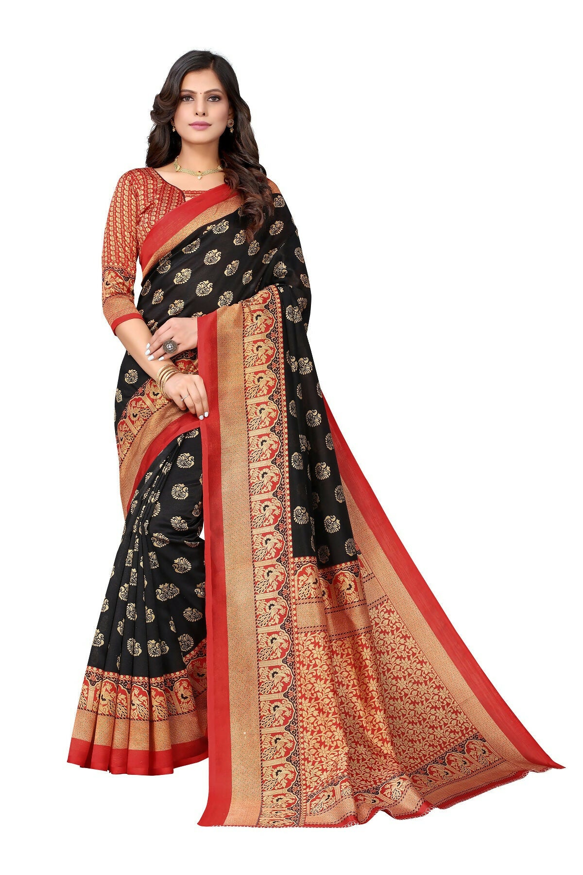 Vamika Black Printed Art Silk Saree - Distacart
