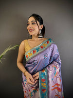 Thumbnail for Joban Fashion Lavender Paithani Soft Silk Meenakari Saree
