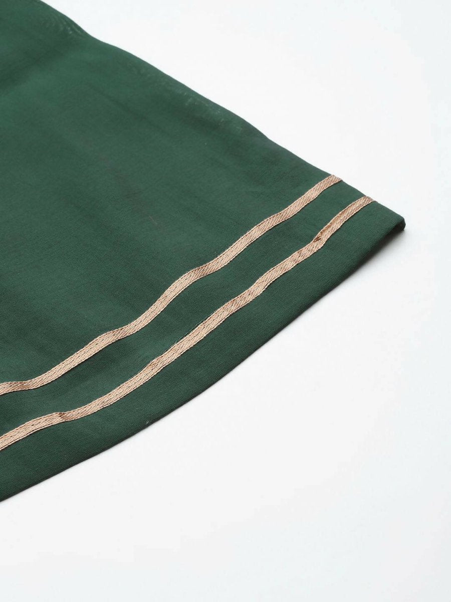 Ahalyaa Womens Dark Green Chanderi Gold Foil Printed Kurta Palazzo Set - Distacart