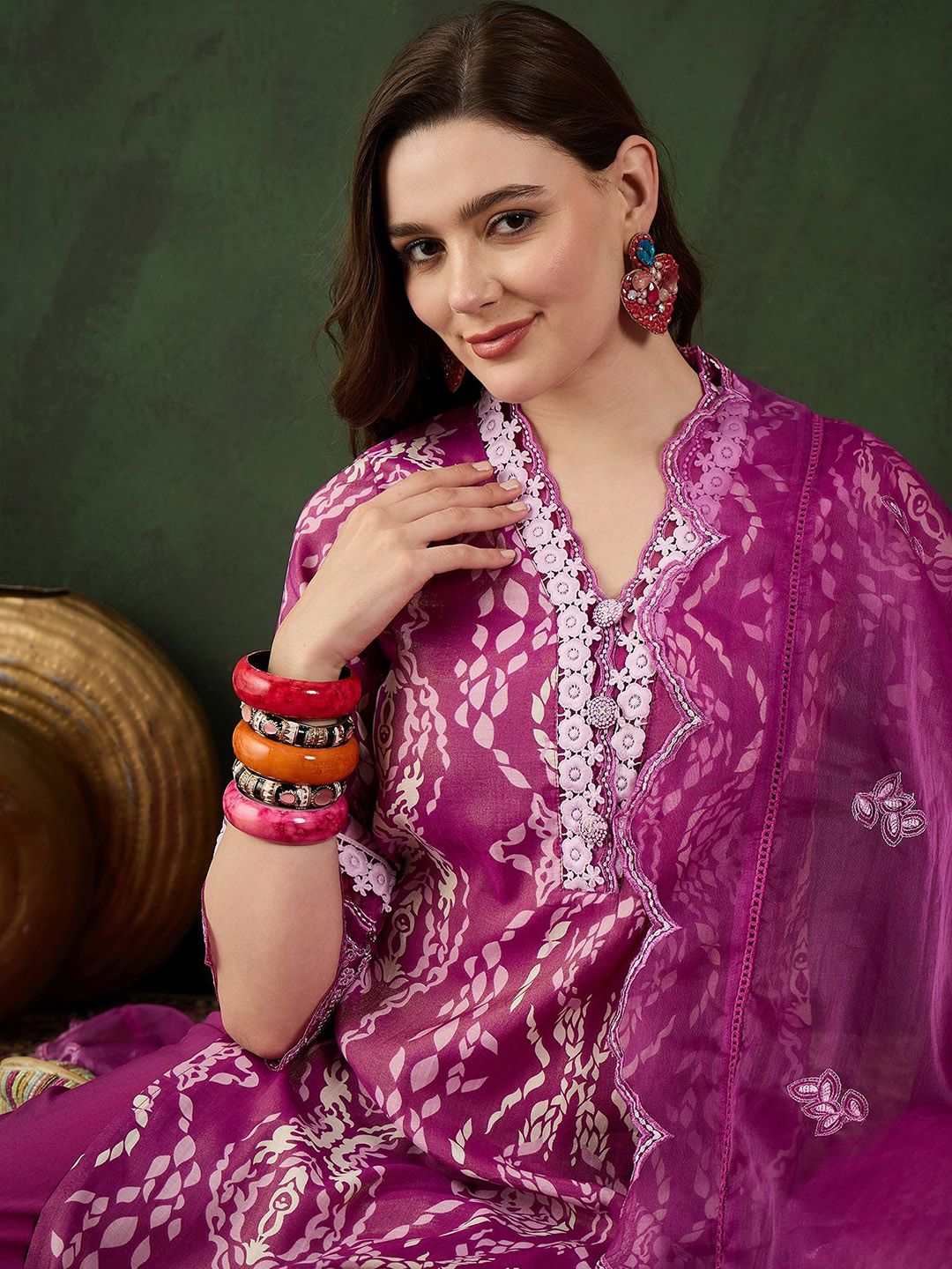 Sangria Printed & Embroidered Kurta & Trousers with Dupatta - Distacart
