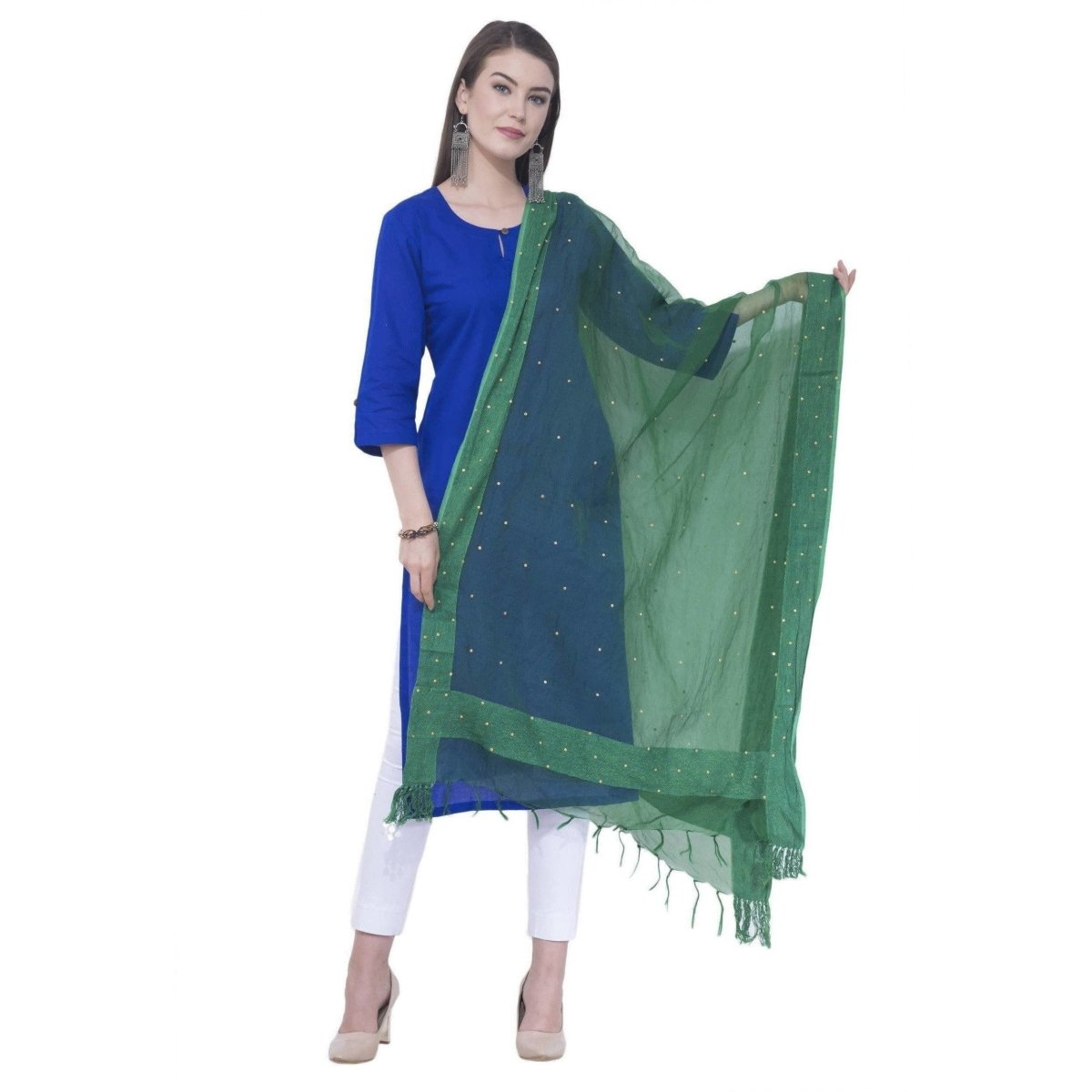 A R SILK Rama green Color Chandna Orgenza cotton Dupattas & Chunnis