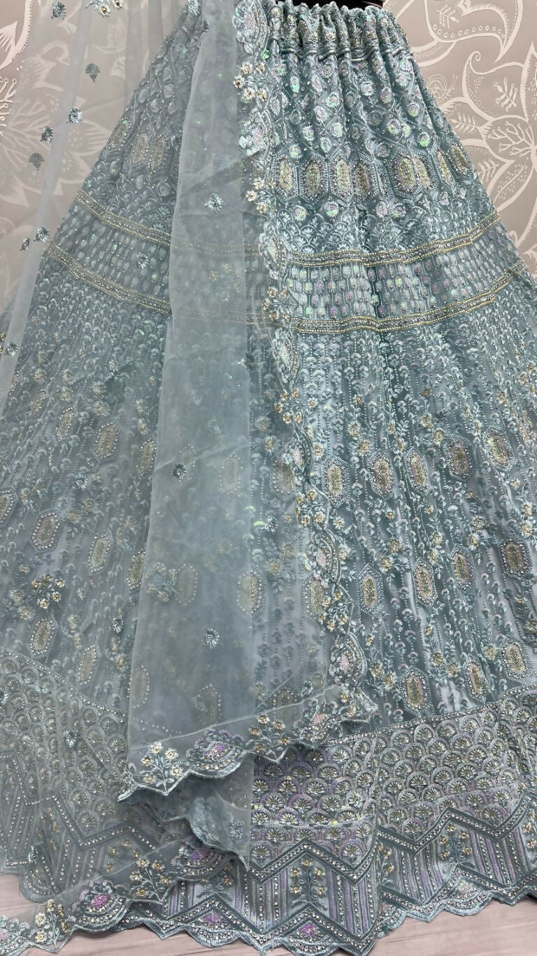 Jyoti Fashion Women's Aqua Heavy Net Fancy Dori, Multi Thread, Rainbow Sequins and Diamond Work Wedding Lehenga Choli - Distacart