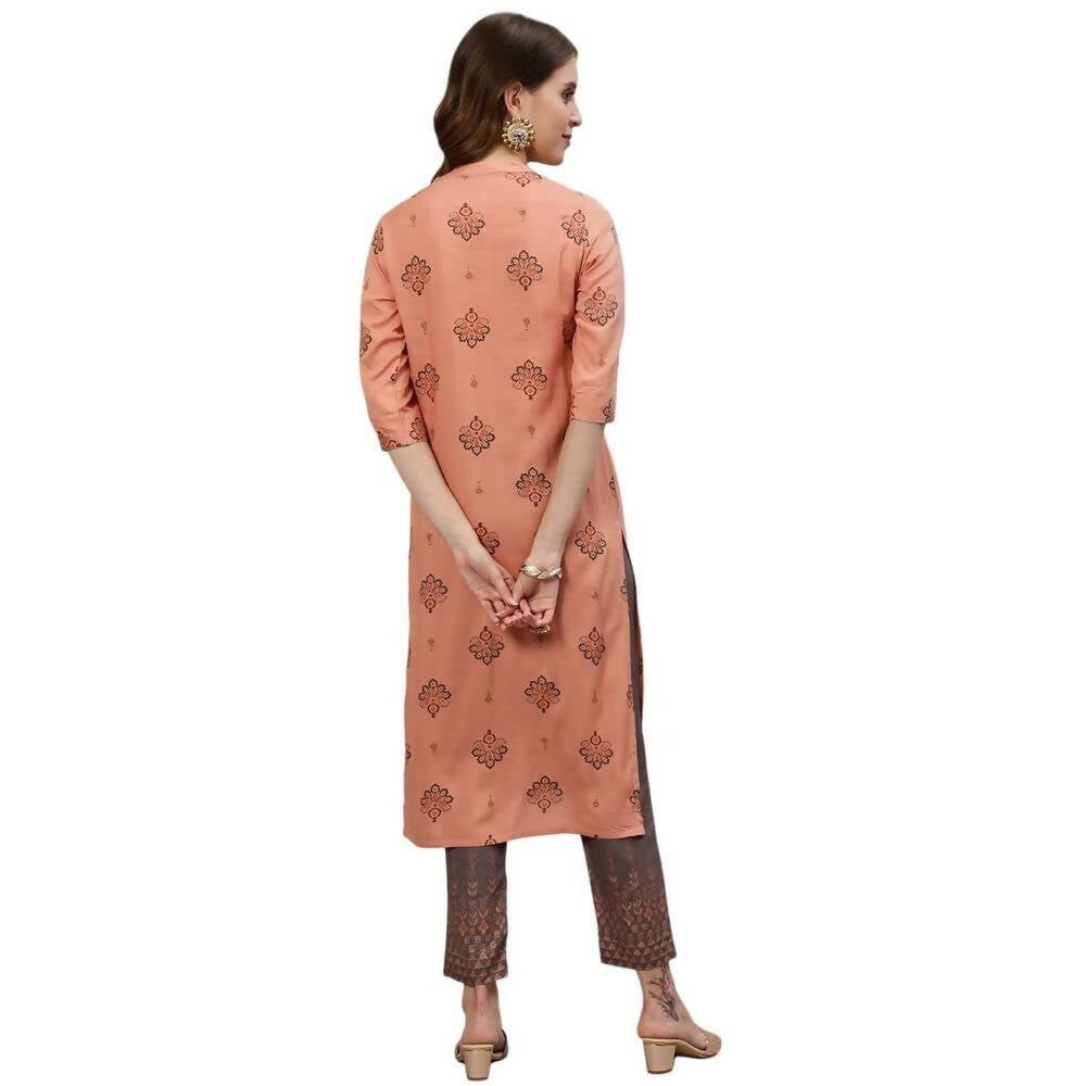 Anubhutee Women's Floral Printed Peach Kurta with Trouser - Distacart