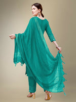 Thumbnail for Jyoti Fashion Women's Rama Cotton Blend Embroidery & Fancy Lace work Kurta with Trouser & Dupatta - Distacart