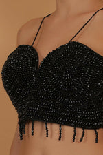 Thumbnail for Joban Fashion Silk Pearl And Beads Hand Embroidery Padded Blouse - Black