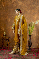 Thumbnail for Joban Fashion Mustard Gold Velvet Embroidery Kurta Set