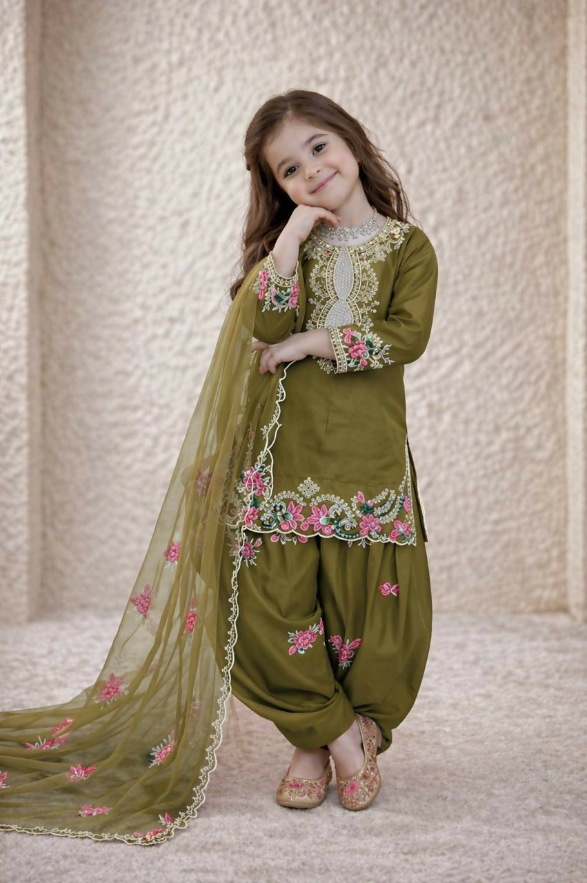 Teeya Creation New Kids Trendy Wedding Wear Traditional Kurta Salwar Set-Green - Dista