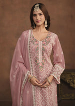 Thumbnail for Blush Pink Soft Organza Embroidered Festive Salwar Suit - Emponline - Distacart