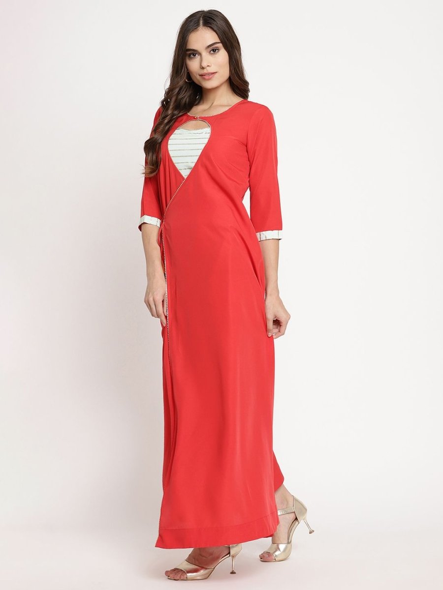 Ahalyaa Wome's Red Crepe Solid Kurta With Dupatta - Distacart