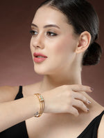 Thumbnail for NVR Women's Gold-Polished CZ Stone-Studded Cuff Bracelet - Distacart