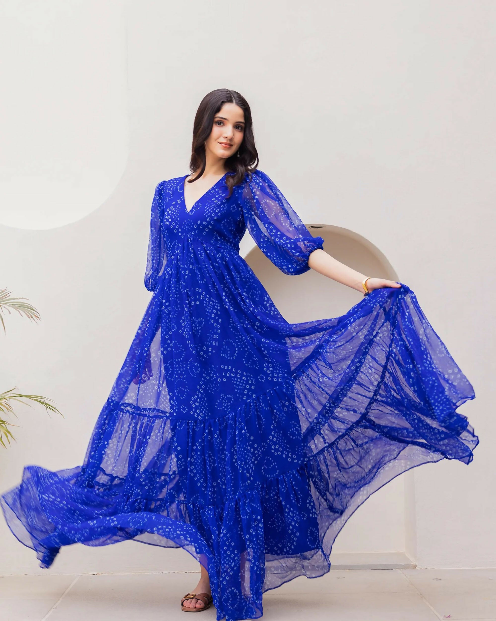 Aayaa Designer crape hand work Multi indo western - Blue