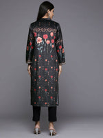 Thumbnail for Ahalyaa Women Black & Red Floral Printed Gotta Patti Floral Velvet Kurta - Distacart