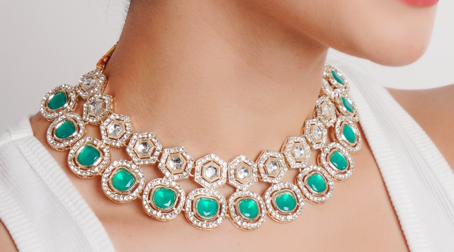 Divisha Alloy Gold-plated Green Jewellery Set