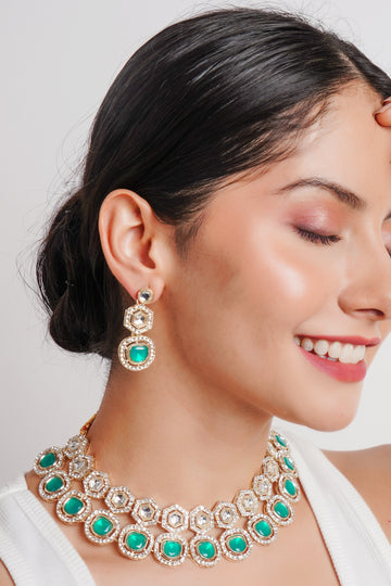 Divisha Alloy Gold-plated Green Jewellery Set - Distacart