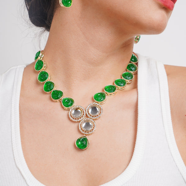 Divisha Alloy Gold-plated Green Jewellery Set - Distacart