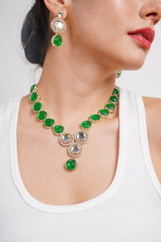 Divisha Alloy Gold-plated Green Jewellery Set